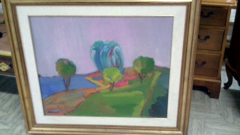 Dipinto Olio Su Tela Enzo Zanotti "paesaggio"  50x70 Cornice Legno Dorato  V