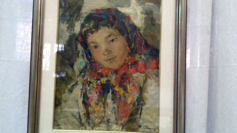 Dipinto Olio Su Tela "Giovane Ragazza Con Fazzoletto Colorato" 30x40 Anni '80   V