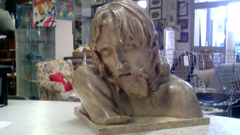 Scultura In Gesso Dipinto Su Base Marmo "ecce Homo"  Prima Met… Del XX Sec    V
