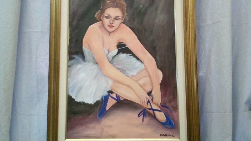 Dipinto Olio Su Tela Franca Cassone "ballerina" 40x60 Cornice Dorata V