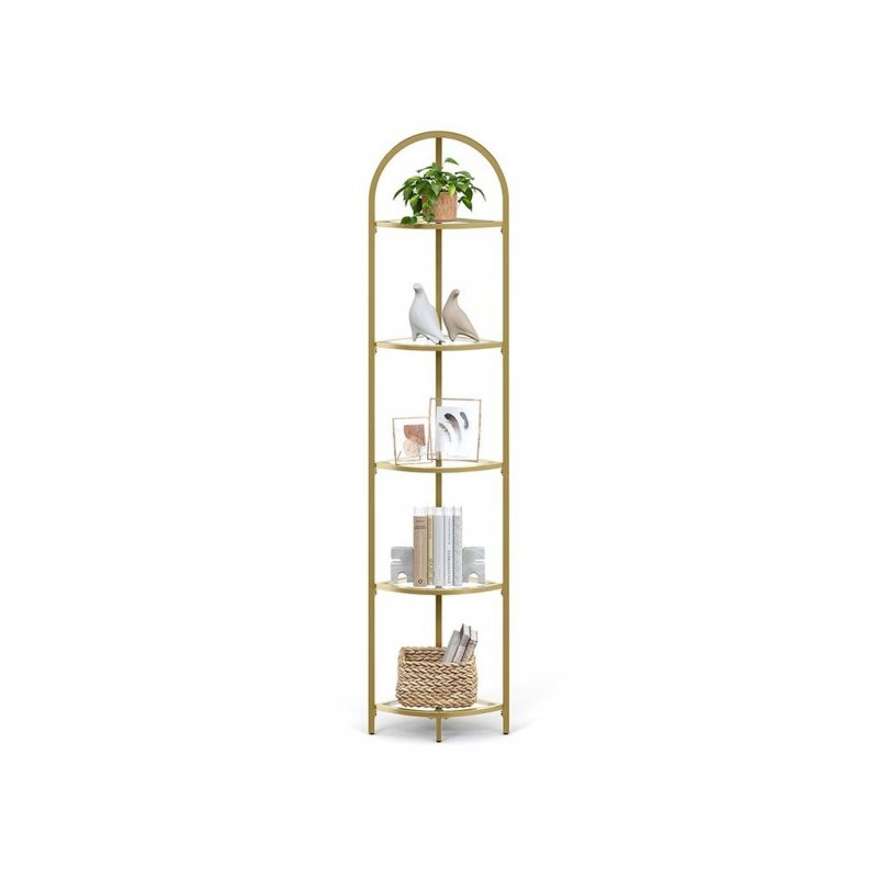 Etagere Metallo Dorato Con 5 Piani In Vetro   158cm   V
