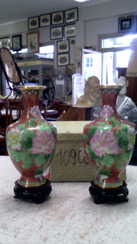 Coppia Vaso Cloisonne  Con Base Legno    V