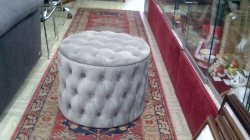 Pouf Contenitore Tondo In Velluto Argento   V