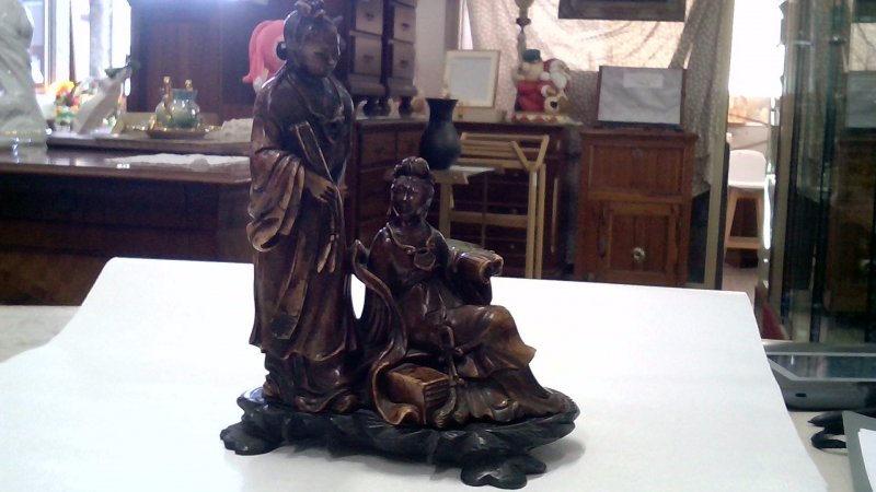 Scultura In Pietra Saponaria  Tomo Saku "okimono"  Con Base Legno  V