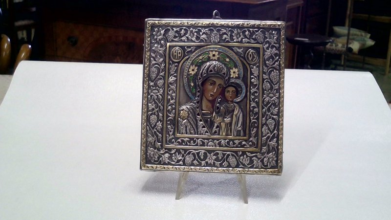 Quadretto Icona "madonna Di Kazan"  Con Riza Arg  12x13    V