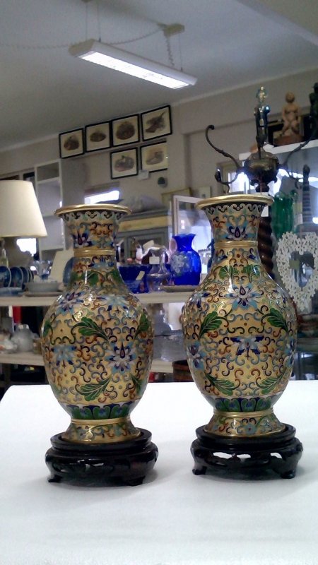 Coppia Vasi Cloisonne   Con Base   V