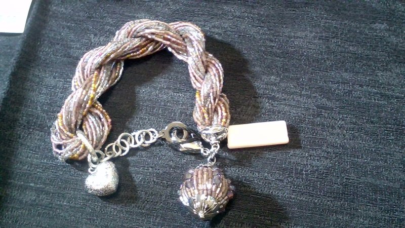 Bracciale OTTAVIANI  TORCHON  Intrecciato Perline E Strass  Con Ciondoli Sfera-cuore 