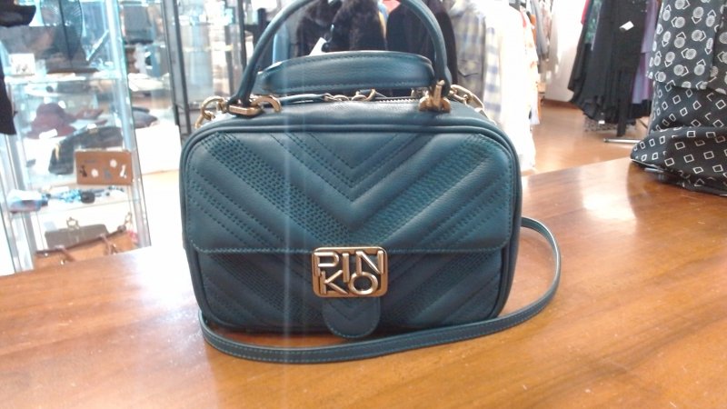 PINKO MINI SQUARE BAG CHEVRON IN PELLE VERDE SCURO K 